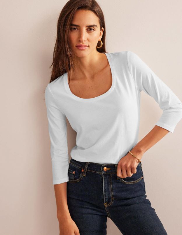 femmes Boden blanc Haut à manches 3/4 et encolure dégagée vêtements Z42D0186