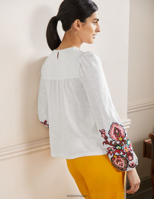 femmes Boden blanc haut blouson en jersey à broderies vêtements Z42D02050