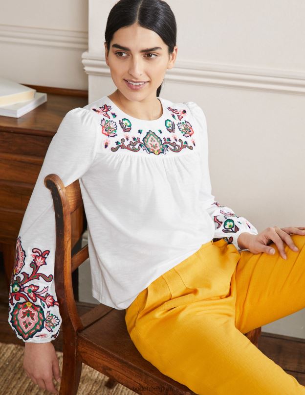 femmes Boden blanc haut blouson en jersey à broderies vêtements Z42D02050