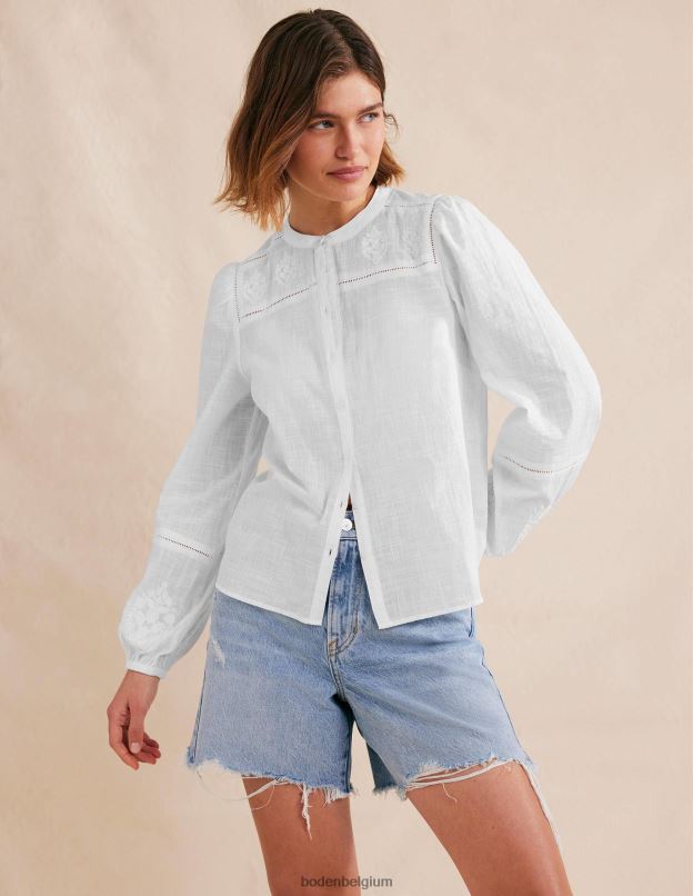 femmes Boden blanc haut brodé à manches blousantes vêtements Z42D01301