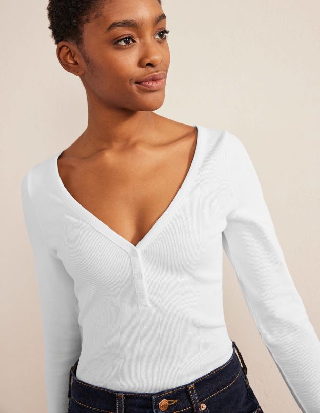 femmes Boden blanc haut côtelé henley vêtements Z42D01668