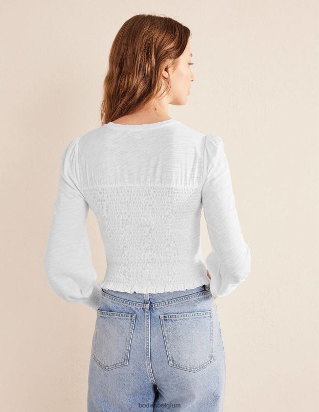 femmes Boden blanc haut en coton à corsage smocké vêtements Z42D01944