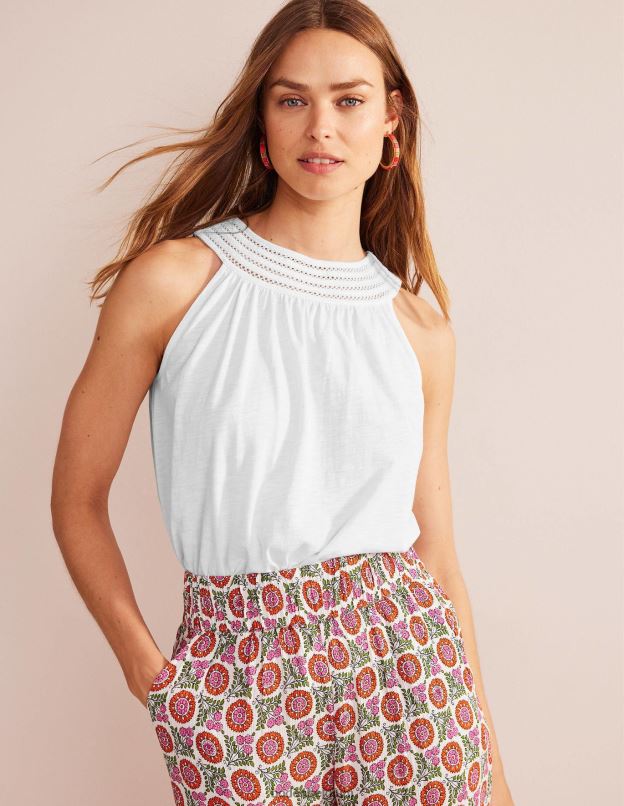 femmes Boden blanc haut fluide en jersey à col montant vêtements Z42D0111