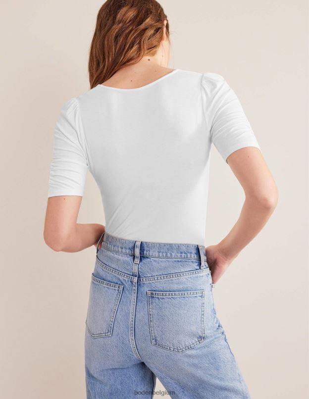 femmes Boden blanc haut imprimé froncé sur le devant vêtements Z42D01813