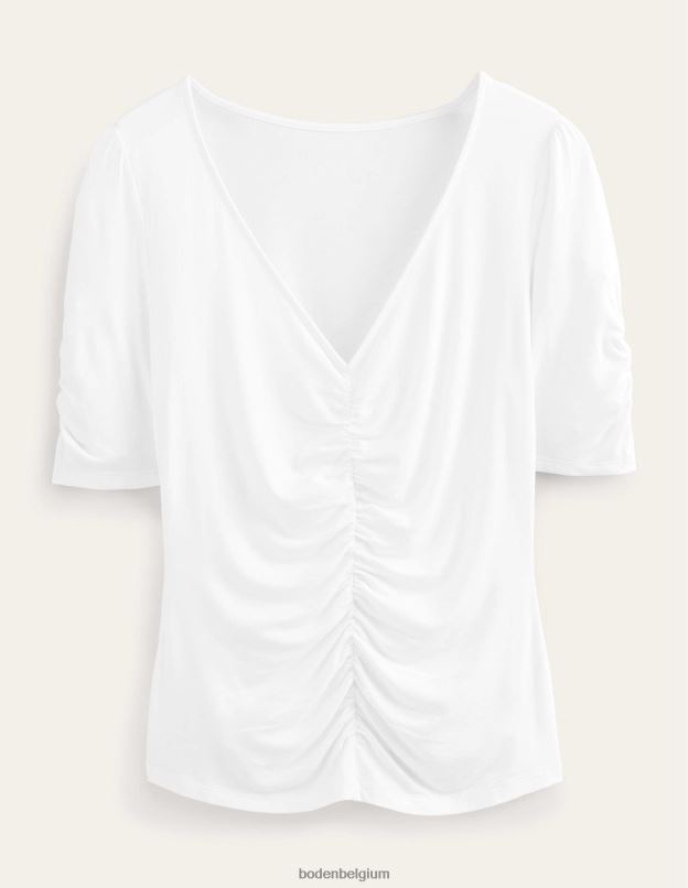 femmes Boden blanc haut imprimé froncé sur le devant vêtements Z42D01813