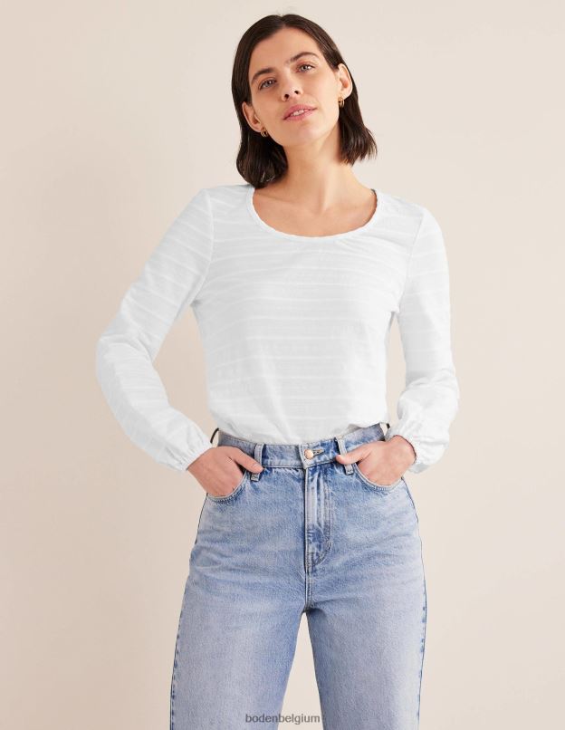 femmes Boden blanc haut texturé à encolure dégagée vêtements Z42D01358