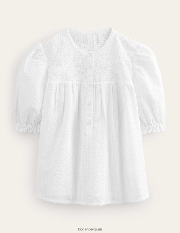 femmes Boden blanc popover en seersucker à manches bouffantes vêtements Z42D01599