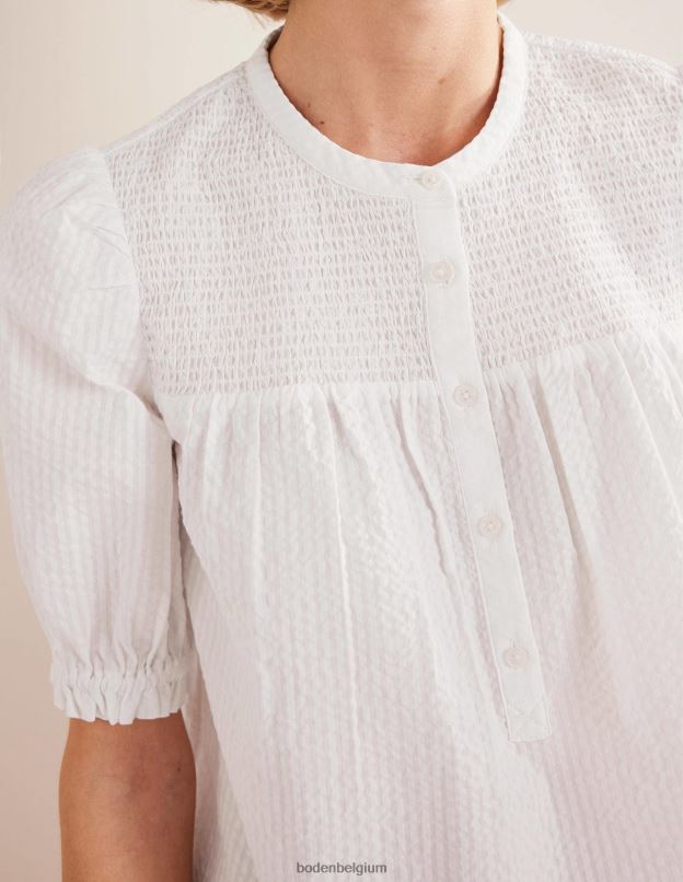 femmes Boden blanc popover en seersucker à manches bouffantes vêtements Z42D01599
