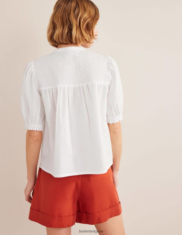 femmes Boden blanc popover en seersucker à manches bouffantes vêtements Z42D01599