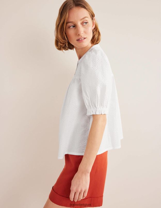 femmes Boden blanc popover en seersucker à manches bouffantes vêtements Z42D01599