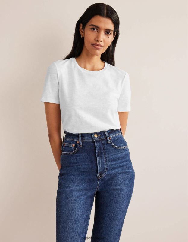 femmes Boden blanc t-shirt à col rond en coton vêtements Z42D0174