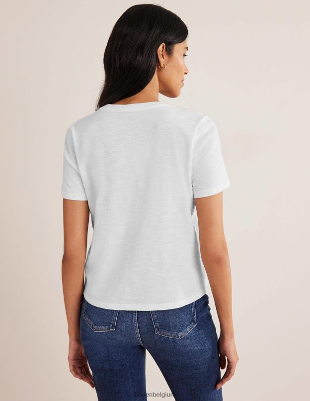 femmes Boden blanc t-shirt à col rond en coton vêtements Z42D0174