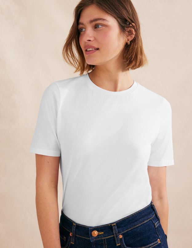 femmes Boden blanc t-shirt à col rond en pur coton vêtements Z42D01575