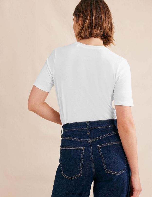 femmes Boden blanc t-shirt à col rond en pur coton vêtements Z42D01575