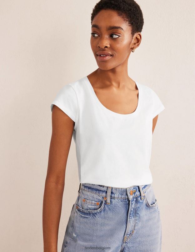 femmes Boden blanc t-shirt à encolure dégagée en pur coton vêtements Z42D02207