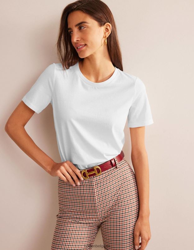 femmes Boden blanc t-shirt ras du cou en pur coton vêtements Z42D0190