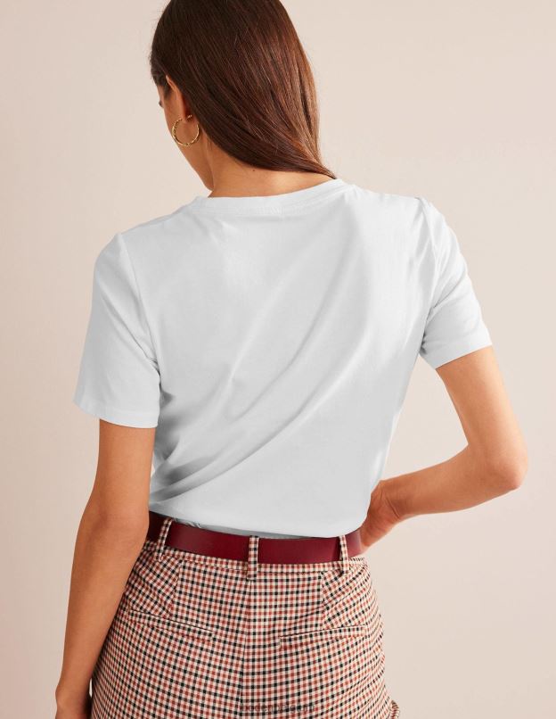 femmes Boden blanc t-shirt ras du cou en pur coton vêtements Z42D0190