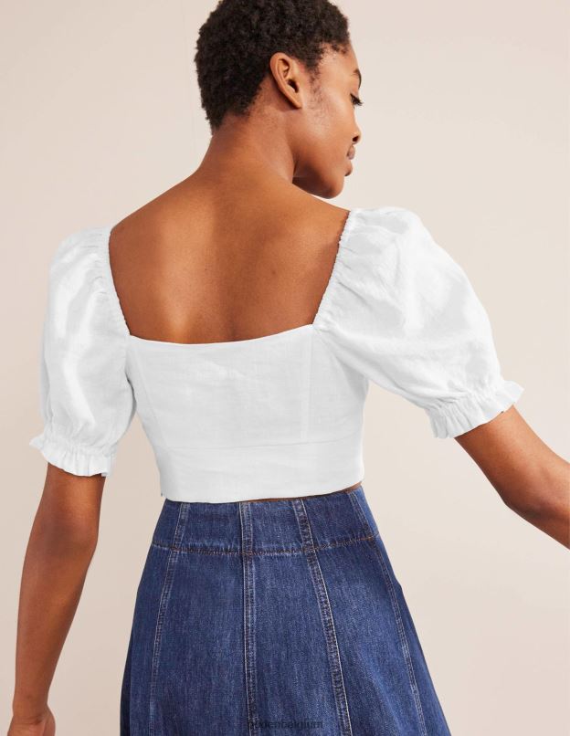 femmes Boden blanc top court en lin chérie vêtements Z42D01637