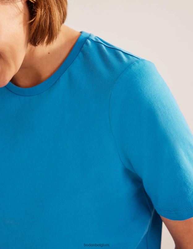 femmes Boden bleu de Chine t-shirt à col rond en pur coton vêtements Z42D01909