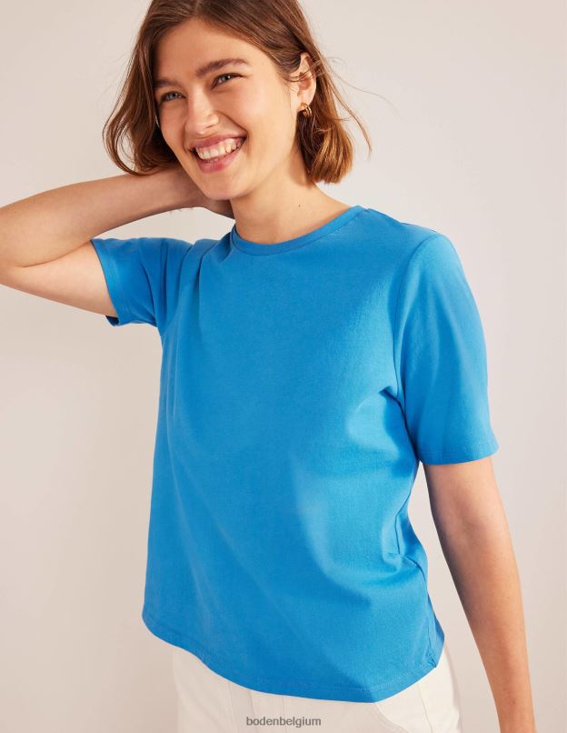 femmes Boden bleu de Chine t-shirt à col rond en pur coton vêtements Z42D01909
