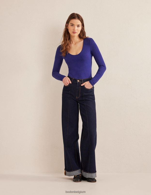 femmes Boden bleu de Prusse haut à encolure dégagée double épaisseur vêtements Z42D01569