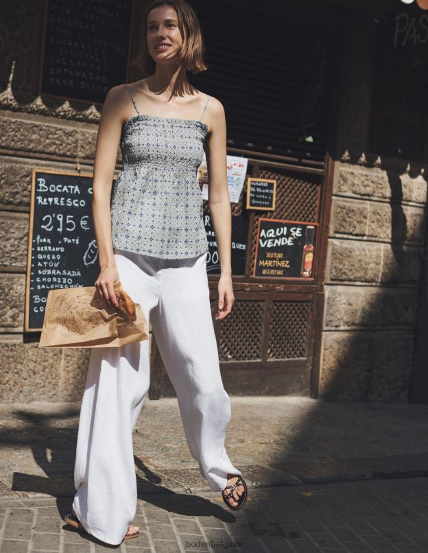 femmes Boden bleu égéen et brin de tournesol caraco smocké vêtements Z42D099