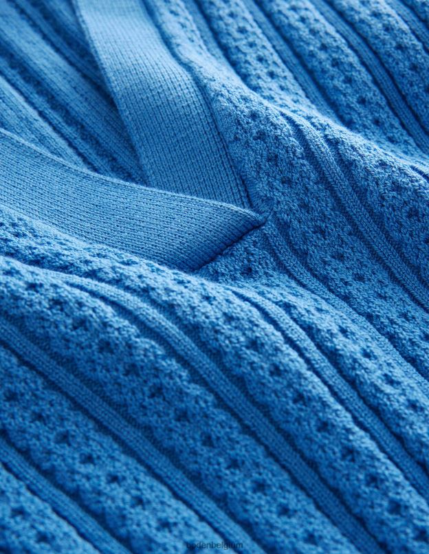 femmes Boden bleu porcelaine haut côtelé à col en pointelle vêtements Z42D02433