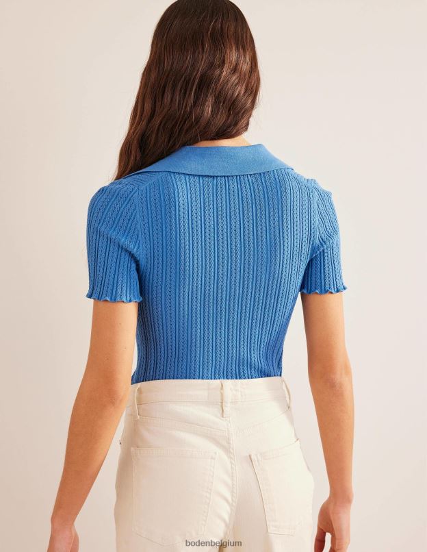femmes Boden bleu porcelaine haut côtelé à col en pointelle vêtements Z42D02433
