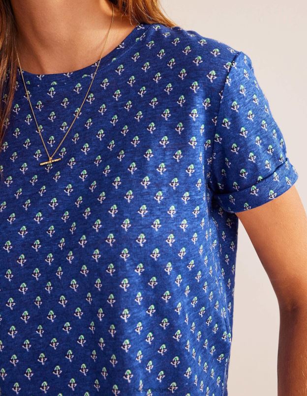 femmes Boden blush vague bleue et tulipe t-shirt en lin imprimé vêtements Z42D01131