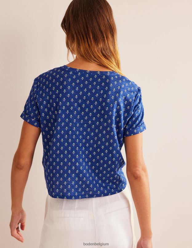 femmes Boden blush vague bleue et tulipe t-shirt en lin imprimé vêtements Z42D01131