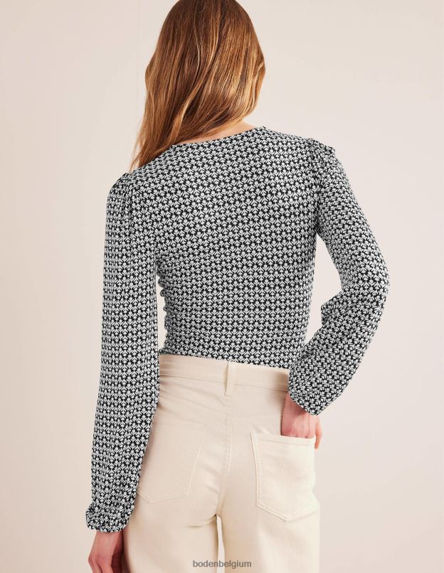 femmes Boden bourgeon noir et tulipe haut imprimé à col en V vêtements Z42D01850