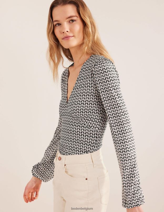 femmes Boden bourgeon noir et tulipe haut imprimé à col en V vêtements Z42D01850