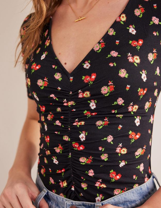 femmes Boden brin noir et délicat haut imprimé froncé sur le devant vêtements Z42D01662