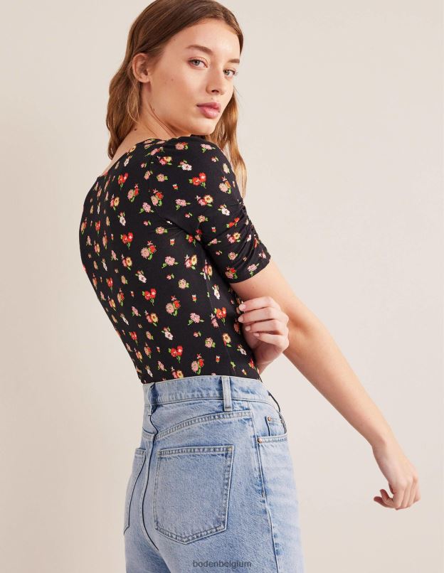 femmes Boden brin noir et délicat haut imprimé froncé sur le devant vêtements Z42D01662
