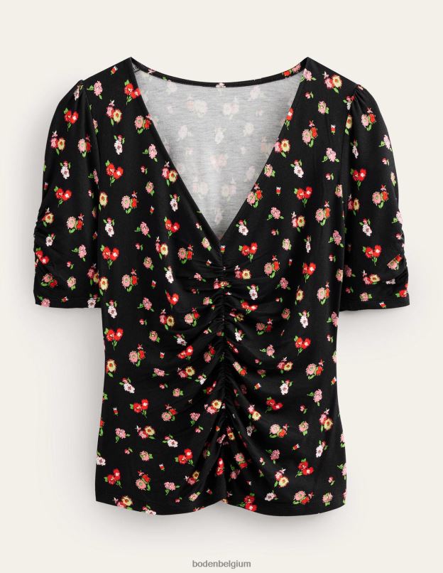 femmes Boden brin noir et délicat haut imprimé froncé sur le devant vêtements Z42D01662