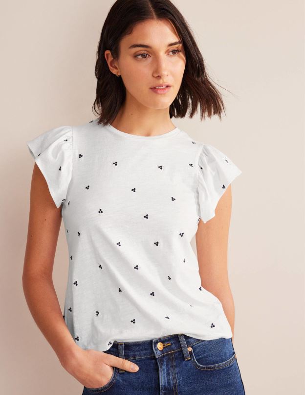 femmes Boden broderie blanche et bleue haut brodé à manches flottantes vêtements Z42D01834