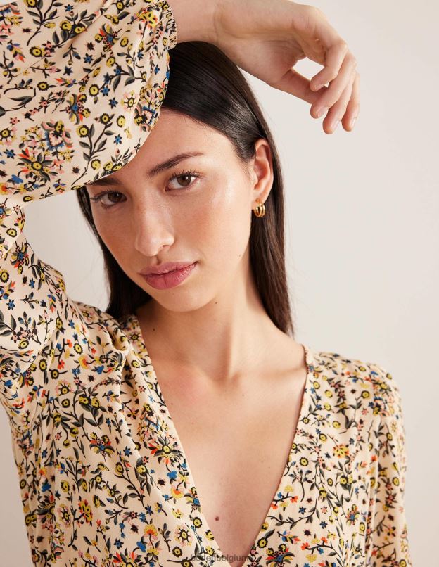 femmes Boden cachemire ivoire et fleurs sauvages haut noué à la taille vêtements Z42D01624