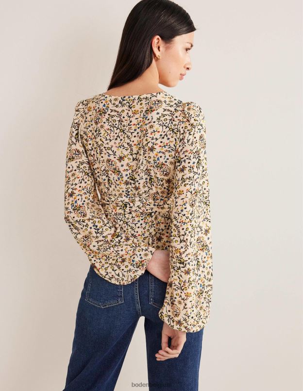femmes Boden cachemire ivoire et fleurs sauvages haut noué à la taille vêtements Z42D01624