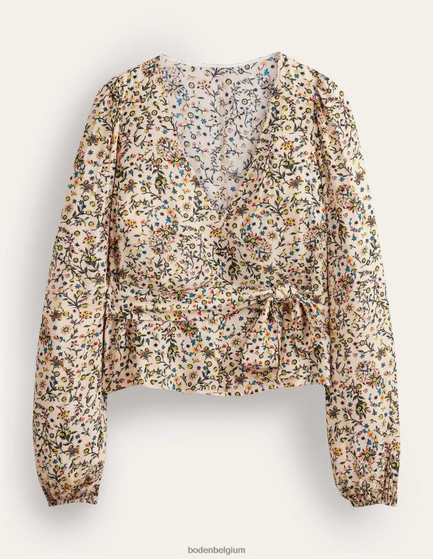 femmes Boden cachemire ivoire et fleurs sauvages haut noué à la taille vêtements Z42D01624
