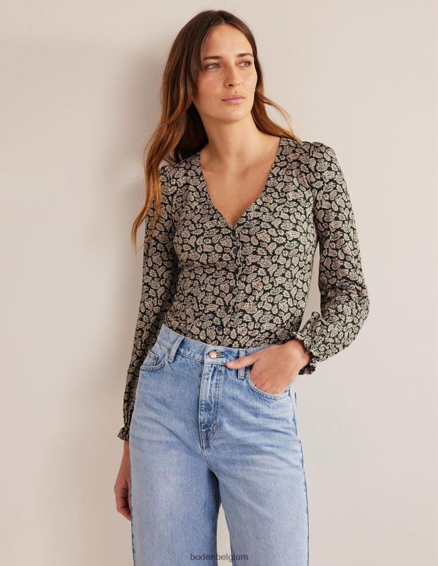 femmes Boden cavelo noir et cachemire pop haut à col en V boutonné sur le devant vêtements Z42D02262