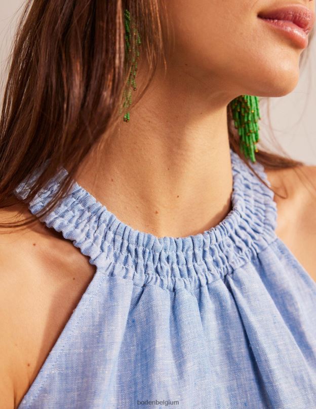 femmes Boden chambray haut dos nu smocké en lin vêtements Z42D0183