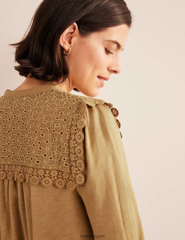 femmes Boden chameau haut tissé mélangé à col cranté vêtements Z42D01812