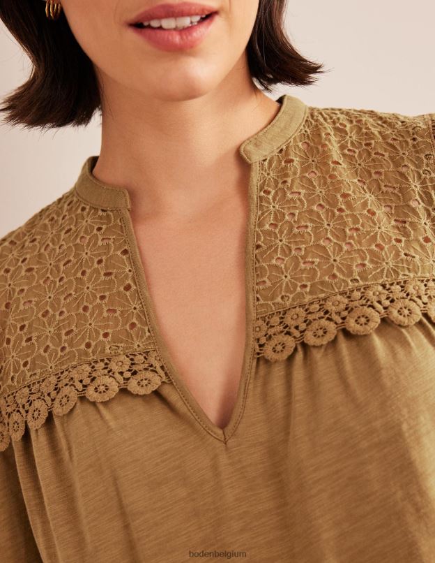 femmes Boden chameau haut tissé mélangé à col cranté vêtements Z42D01812