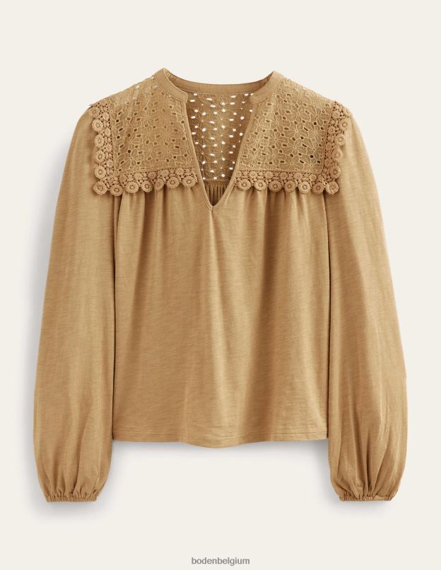 femmes Boden chameau haut tissé mélangé à col cranté vêtements Z42D01812