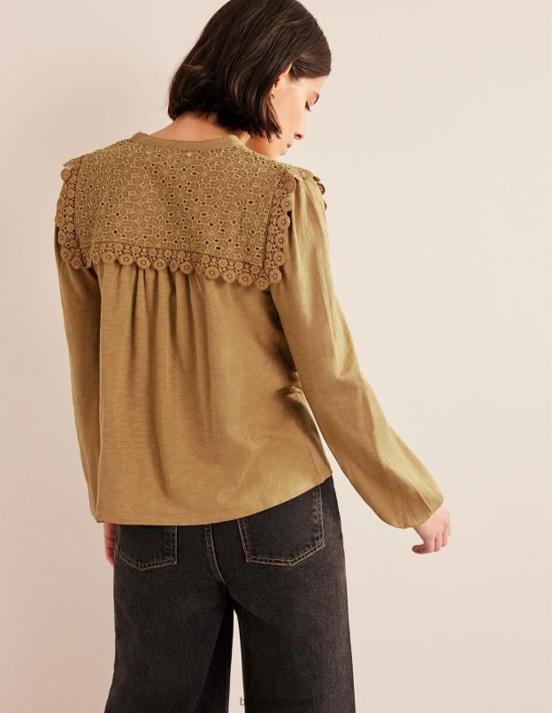 femmes Boden chameau haut tissé mélangé à col cranté vêtements Z42D01812