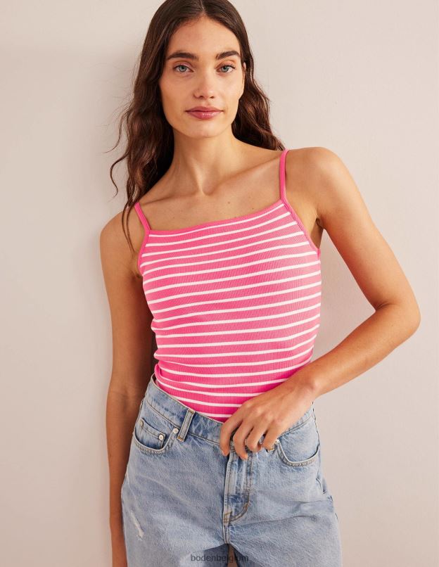 femmes Boden corail coucher de soleil/ivoire débardeur côtelé à encolure carrée vêtements Z42D01748