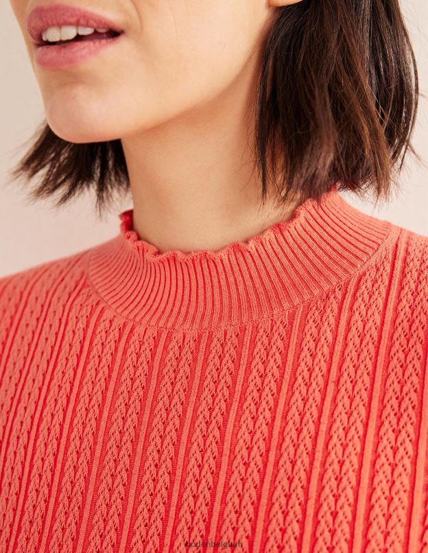 femmes Boden corail haut côtelé à col montant en pointelle vêtements Z42D01974