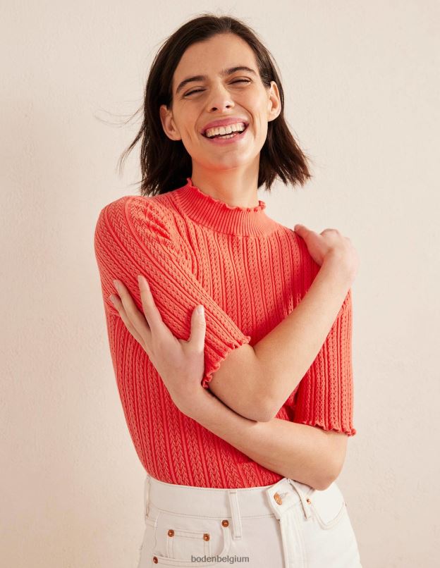 femmes Boden corail haut côtelé à col montant en pointelle vêtements Z42D01974