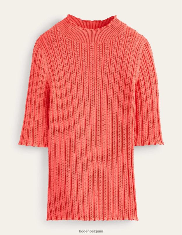 femmes Boden corail haut côtelé à col montant en pointelle vêtements Z42D01974