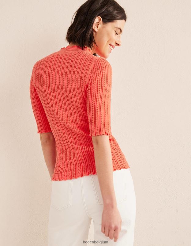 femmes Boden corail haut côtelé à col montant en pointelle vêtements Z42D01974